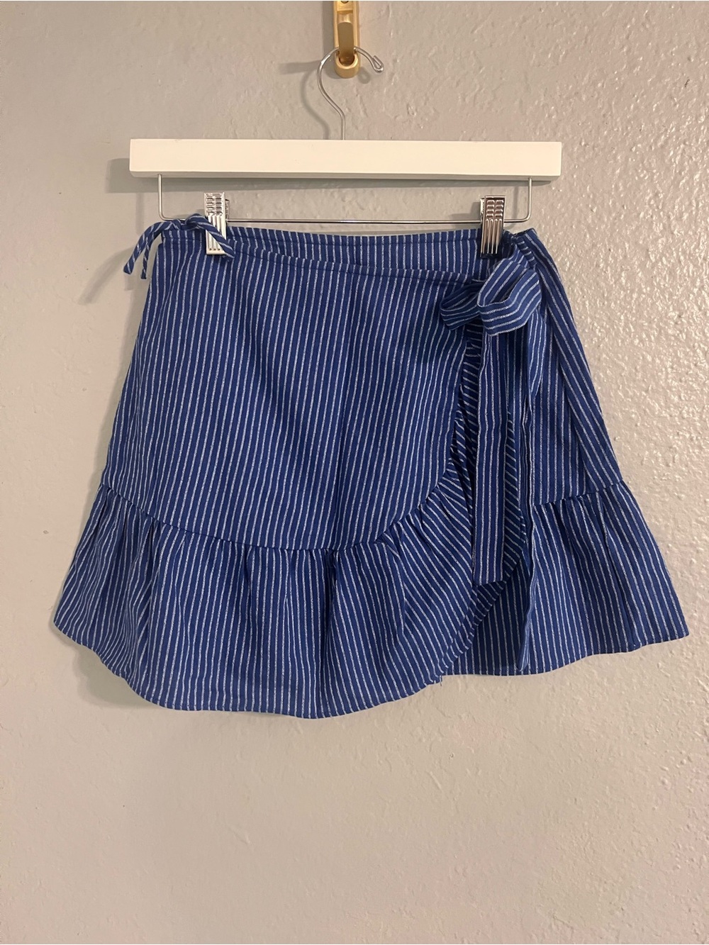 Striped Blue Wrap Ruffle Skirt